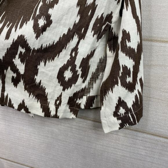 Chico's Womens Cardigan Top Sz 2 L 12 Brown White Open Front Tribal 3/4 Sleeve - Picture 10 of 11